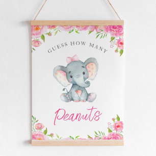 Poster Guess How Many Peanuts Elephant Baby Shower Game