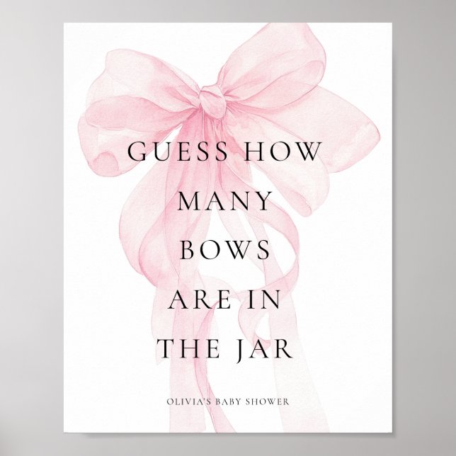 Poster Guess How Many Pink Bow Baby Shower Game (Frente)