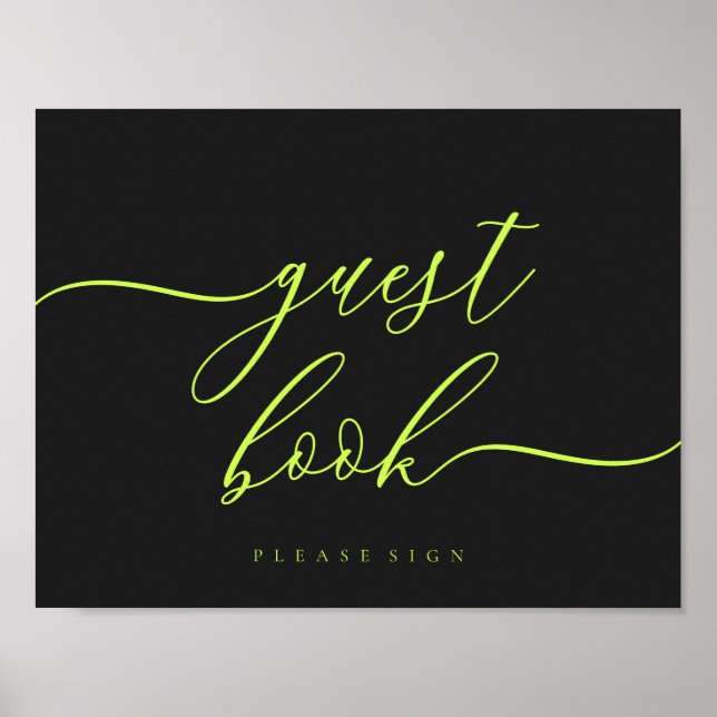 Poster Guest Book Cyber Lime Jet Black Simple Signature (Frente)