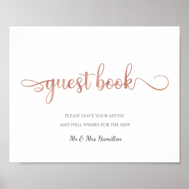 Poster "Guest Book" rosa dourado Simples Sinal de Casamen (Frente)