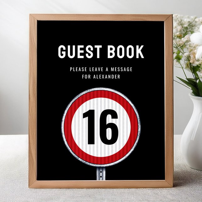 Poster Guest book sign 16th Birthday Speed Limit  (Criador carregado)