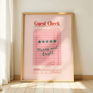 Poster Guest Check Christmas Merry and Bright Holiday Art