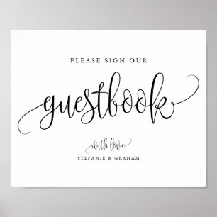 Poster Guestbook de Casamento de Script de Caligrafia Bon