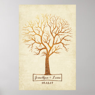 Pôster Guestbook Dourado rústico do casamento de