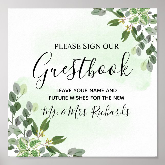 Poster Guestbook Eucalyptus Greenery Succulent (Frente)