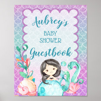 Poster Guestbook para Chá de fraldas de Sereia Rosa Púrpu