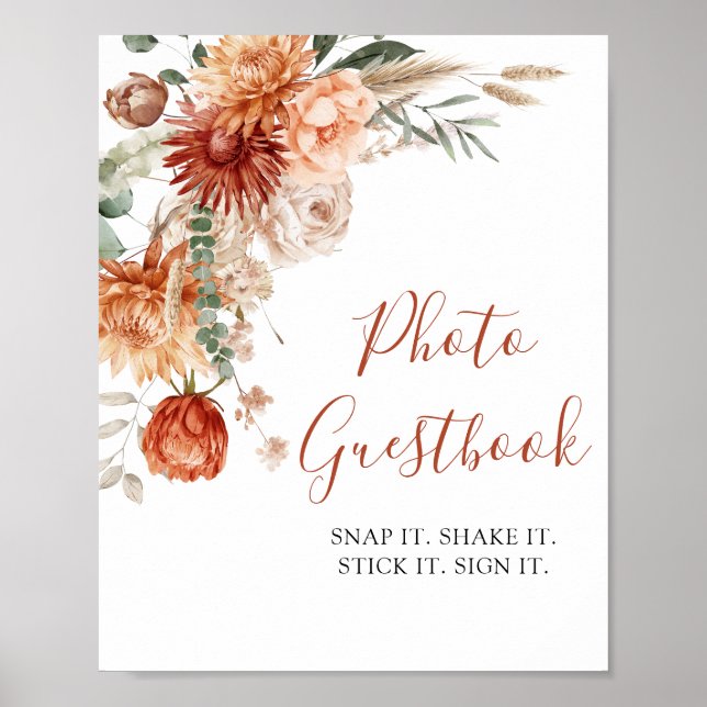 Poster Guestbook Rustic Wildflower Chá de fraldas (Frente)