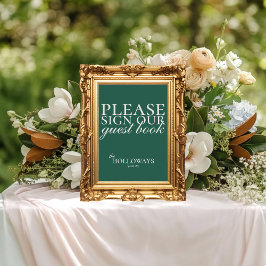 Poster Guia de Casamento Verde do Elegante Script Sage