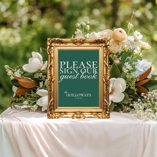 Poster Guia de Casamento Verde do Elegante Script Sage