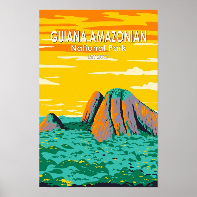 Poster Guiana Parque Nacional Amazônico Vintage (Frente)
