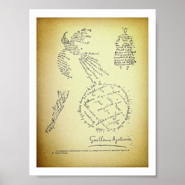 Poster Guillaume Apollinaire, Poème Calligramme (1920) (Frente)