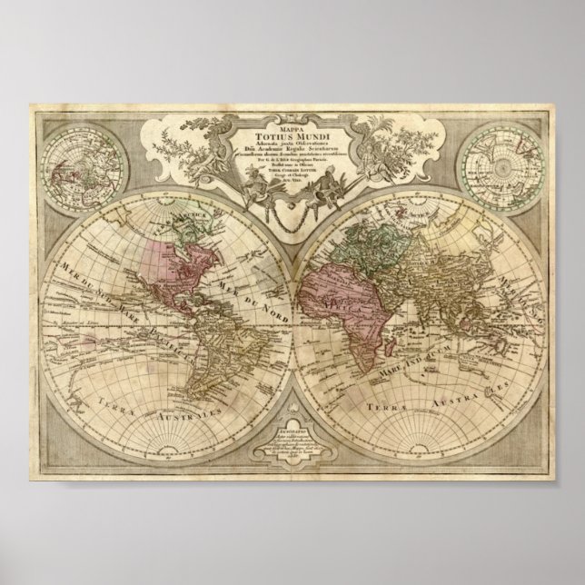 Pôster Guillaume de L'Isle 1690 Mapa do Mundo (Frente)