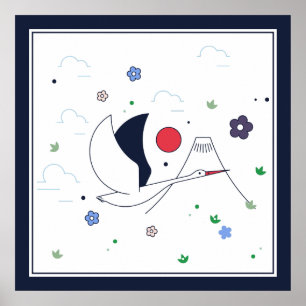 Poster Guindaste abstrato branco, vermelho e azul escuro