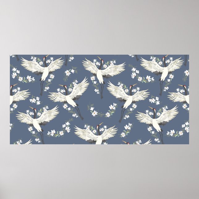 Poster guindaste, padrão, vintage ilustration bird f (Frente)