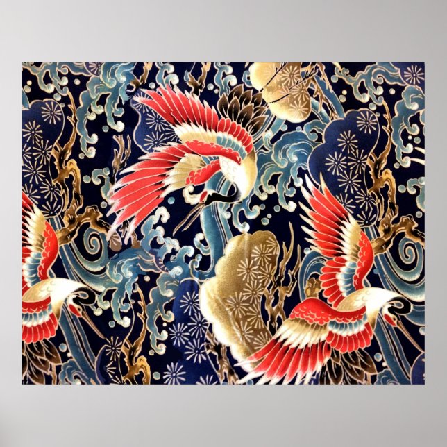 Poster GUINDASTES Voadores, Ondas, Flores da Primavera Fl (Frente)