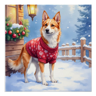 Pôster Guirlanda Rústica de Aquarela com Cão Bovino Austr