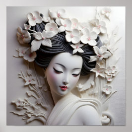 Poster guisha japonesa dimensional tridimensional