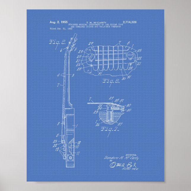 Pôster Guitar 1955 - Patent Art Blueprint (Frente)