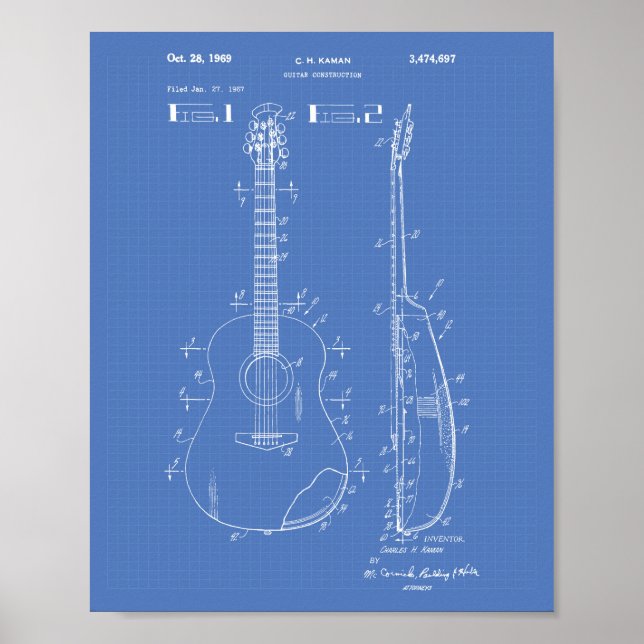 Pôster Guitar 1969 - Patent Art Blueprint (Frente)