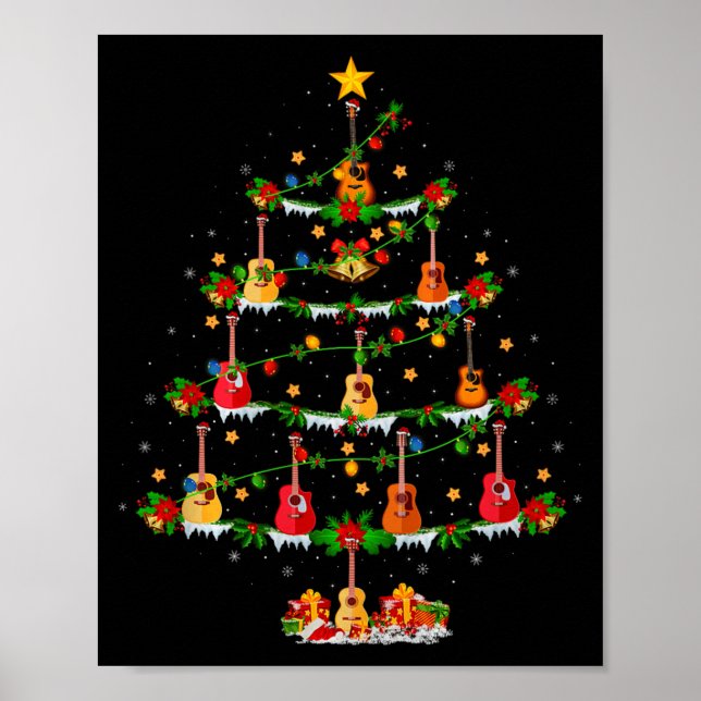 Poster Guitar Christmas Tree Lights Musical Guitar Guitar (Frente)
