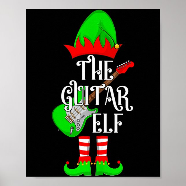 Poster Guitar Elf Christmas Pajamas Matching Family Elf S (Frente)