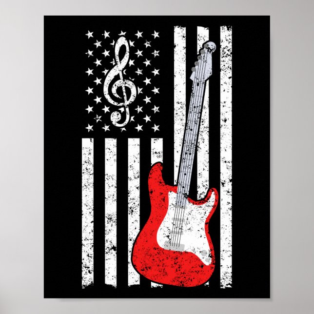 Poster Guitar Music Lover Guitarra Bandeira Americana (Frente)