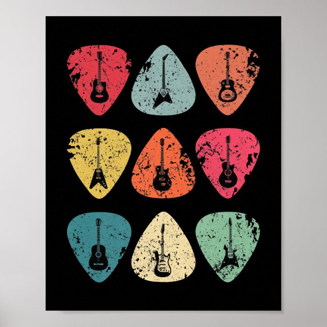 Poster Guitar Pick Retro Vintage para Guitaristas Bhelp (Frente)