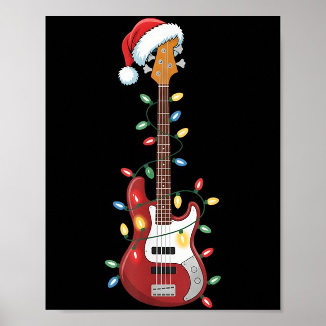 Poster Guitar Santa Hat Noite Luzes de Natal B Player Gui (Frente)