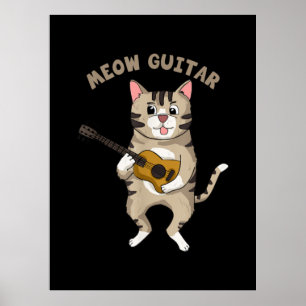 Poster Guitarista Meow Guitar Cuide Gato Jogando Violão X