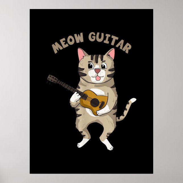 Poster Guitarista Meow Guitar Cuide Gato Jogando Violão X (Frente)