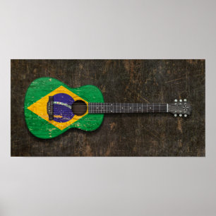Pôster Guitarra acústica riscada e vestida da bandeira