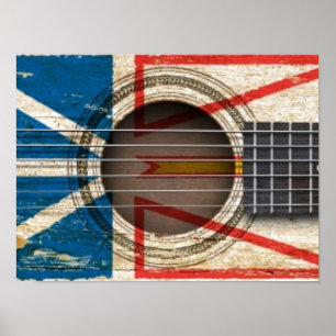 Pôster Guitarra acústica velha com bandeira de Terra Nov