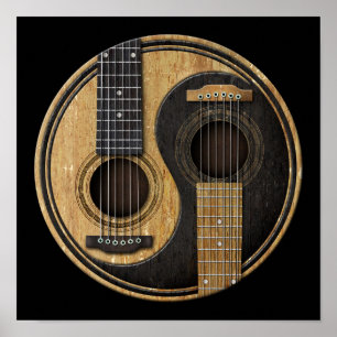 Pôster Guitarra acústicas velhas e gastas Yin Yang