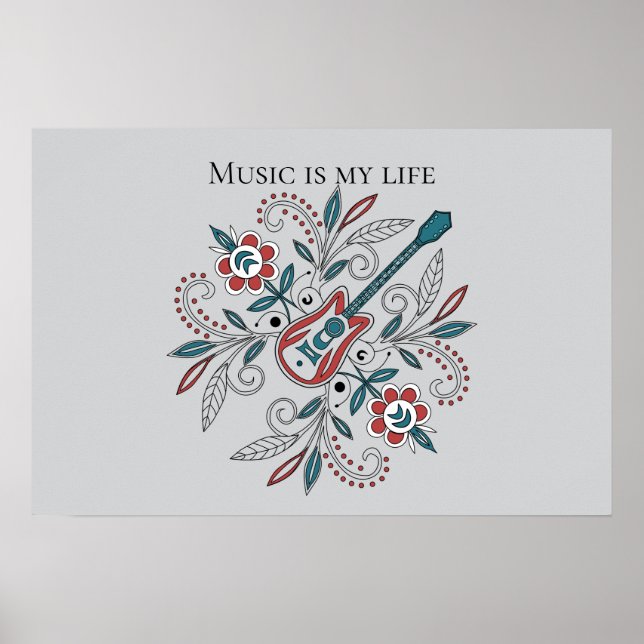 Poster Guitarra Boho Rock’n’Roll com flores (Frente)