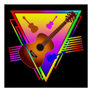 Pôster Guitarra Colorida Retro