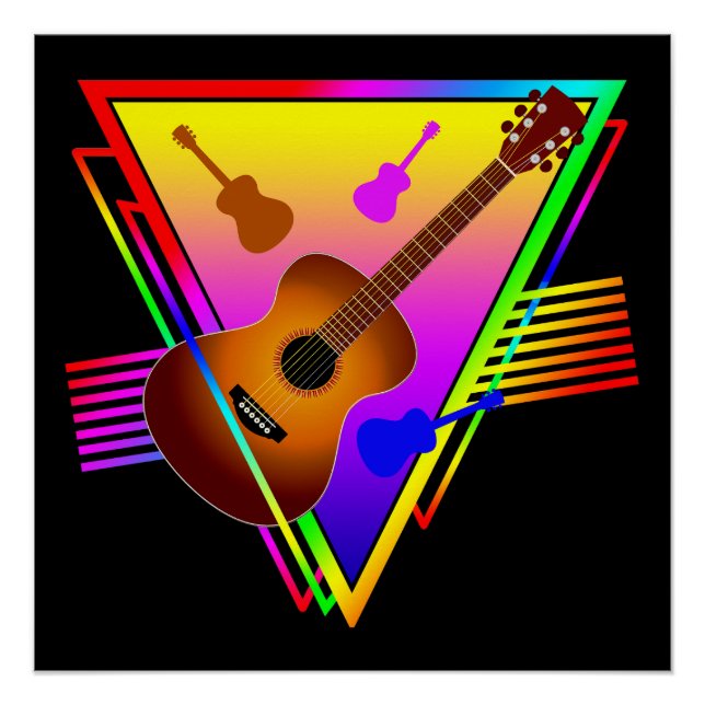Pôster Guitarra Colorida Retro (Frente)