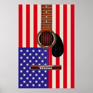 Poster Guitarra da bandeira americana