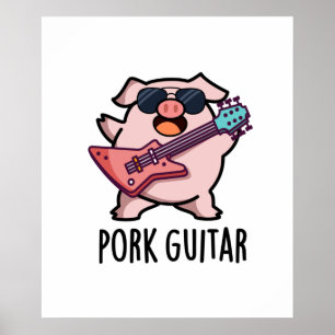 Poster Guitarra de Porco, Cute Rock Guitar Pig Pun