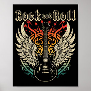 Poster Guitarra de Rock and Roll Música ROCK Vintage 70s