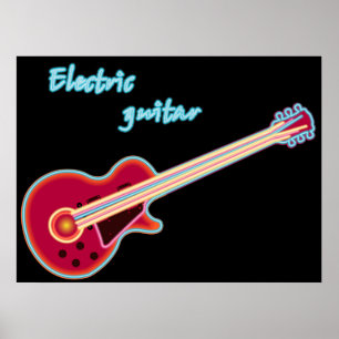 Poster Guitarra Elétrica Neon Música Rock Retro dos Anos 