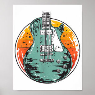 Poster Guitarra Elétrica Retro Pôr do Sol Vintage Banda d