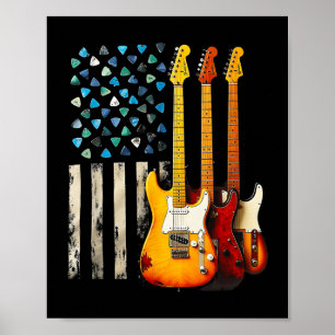 Poster Guitarra Elétrica Rock N Roll Retro Usa Bandeira A