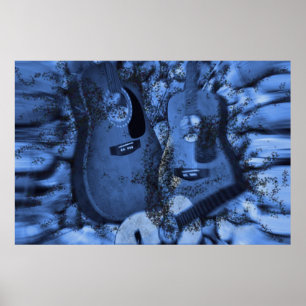 Poster Guitarra em mudança da rocha nas profundidades