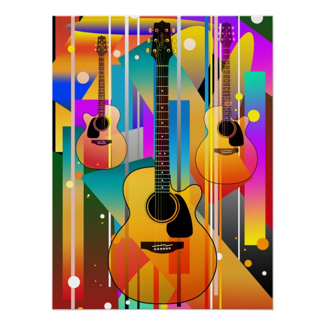 Pôster Guitarra Geométrica Contemporânea Moderna (Frente)