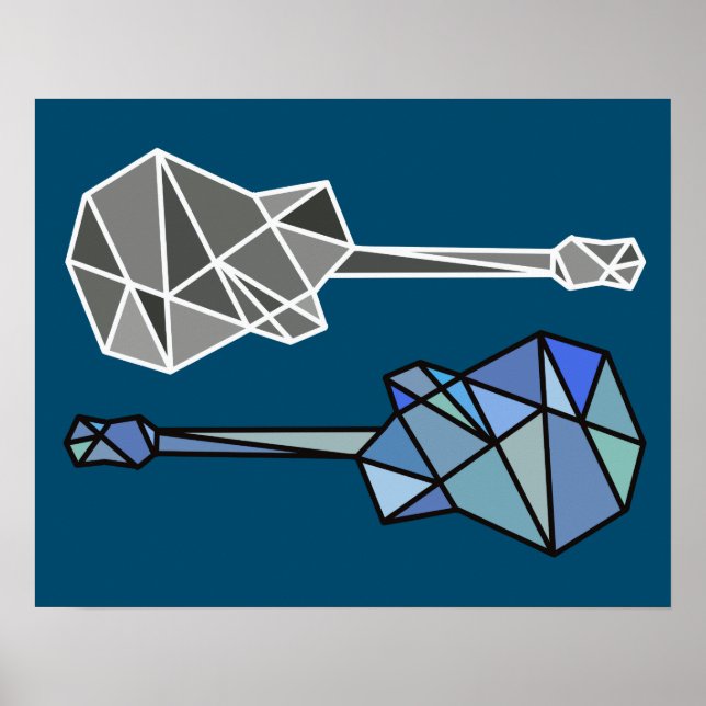 Pôster guitarra geométrica moderna em azul (Frente)