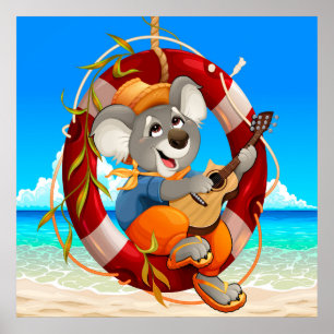 Poster Guitarra Tropical Playing Koala