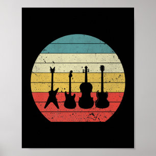 Poster Guitarra Vintage Retro Sunset Guitar Música