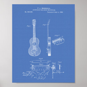 Pôster Guitarras ajustáveis Esquema de arte de patente de