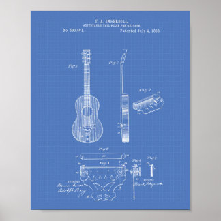Pôster Guitarras ajustáveis Esquema de arte de patente de