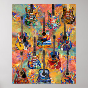 Poster Guitarras Coloridas Elétricas-Guitarras-Acústicas